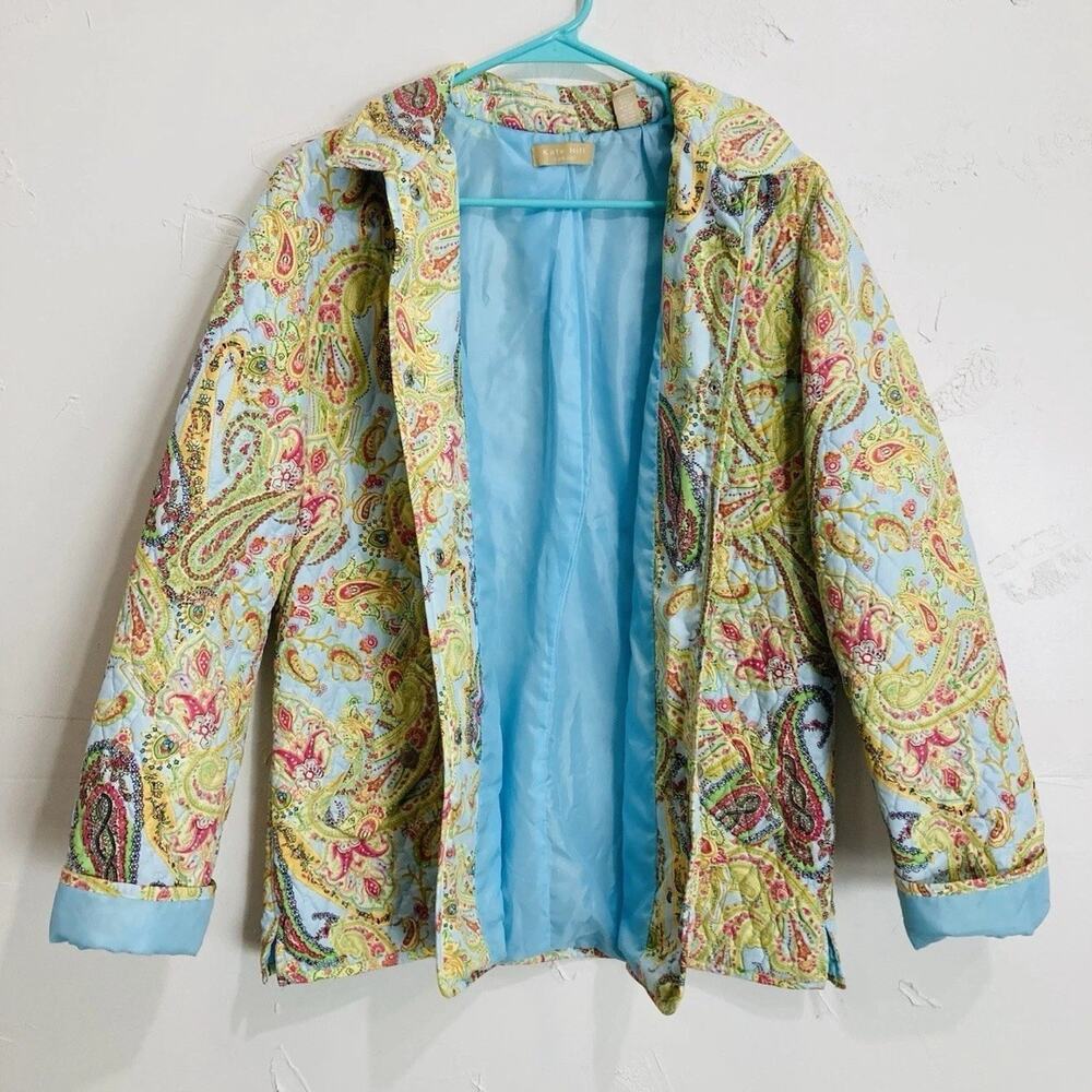 Kate Hill Quilted Colorful Paisley Jacket Size M Lightweight Boho Artsy Yellow P